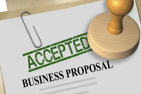 3D illustration of APPROVED stamp title on business proposal document